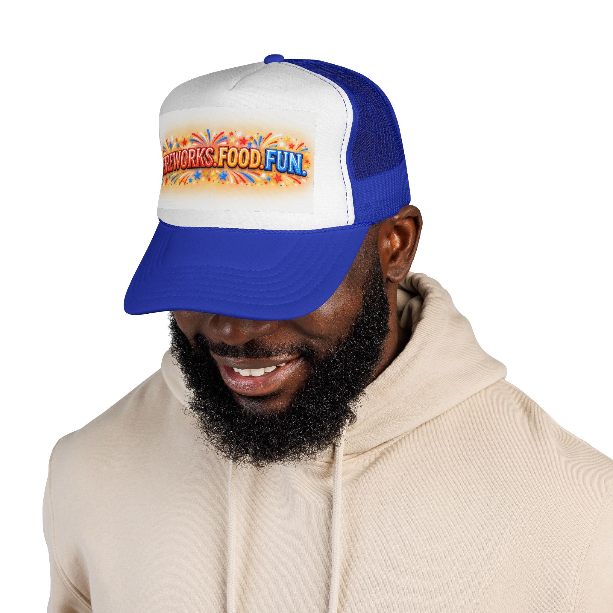 Trucker Hat - "Fireworks. Food. Fun." Fourth of July Celebration Cap