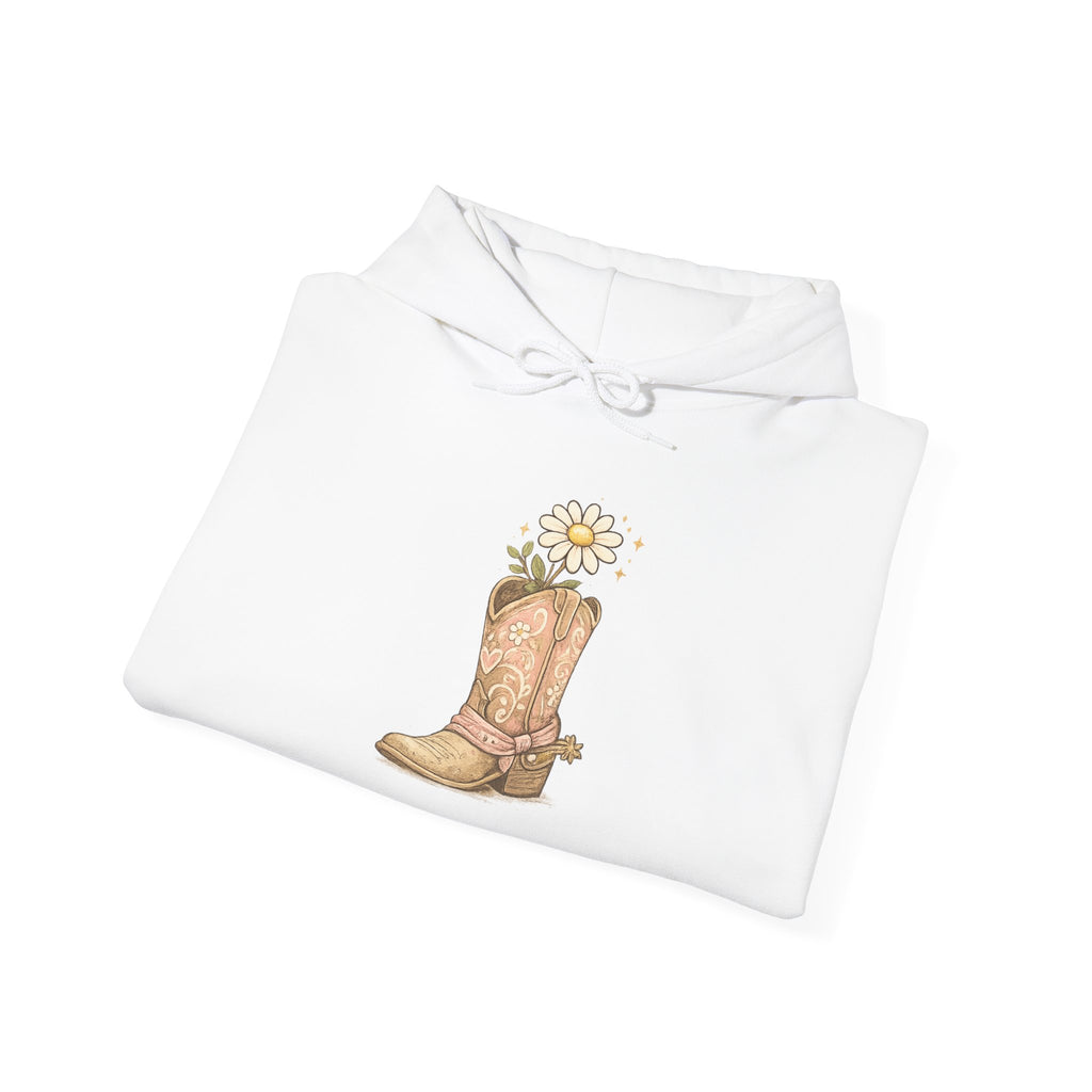 Cowgirl Boots & Daisies Hoodie — Be Happy Smiling Western Sweatshirt