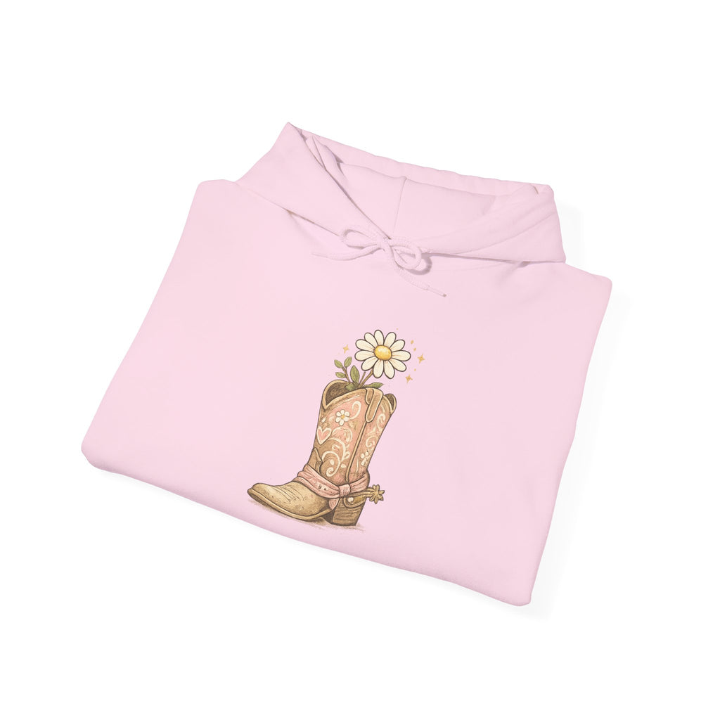 Cowgirl Boots & Daisies Hoodie — Be Happy Smiling Western Sweatshirt