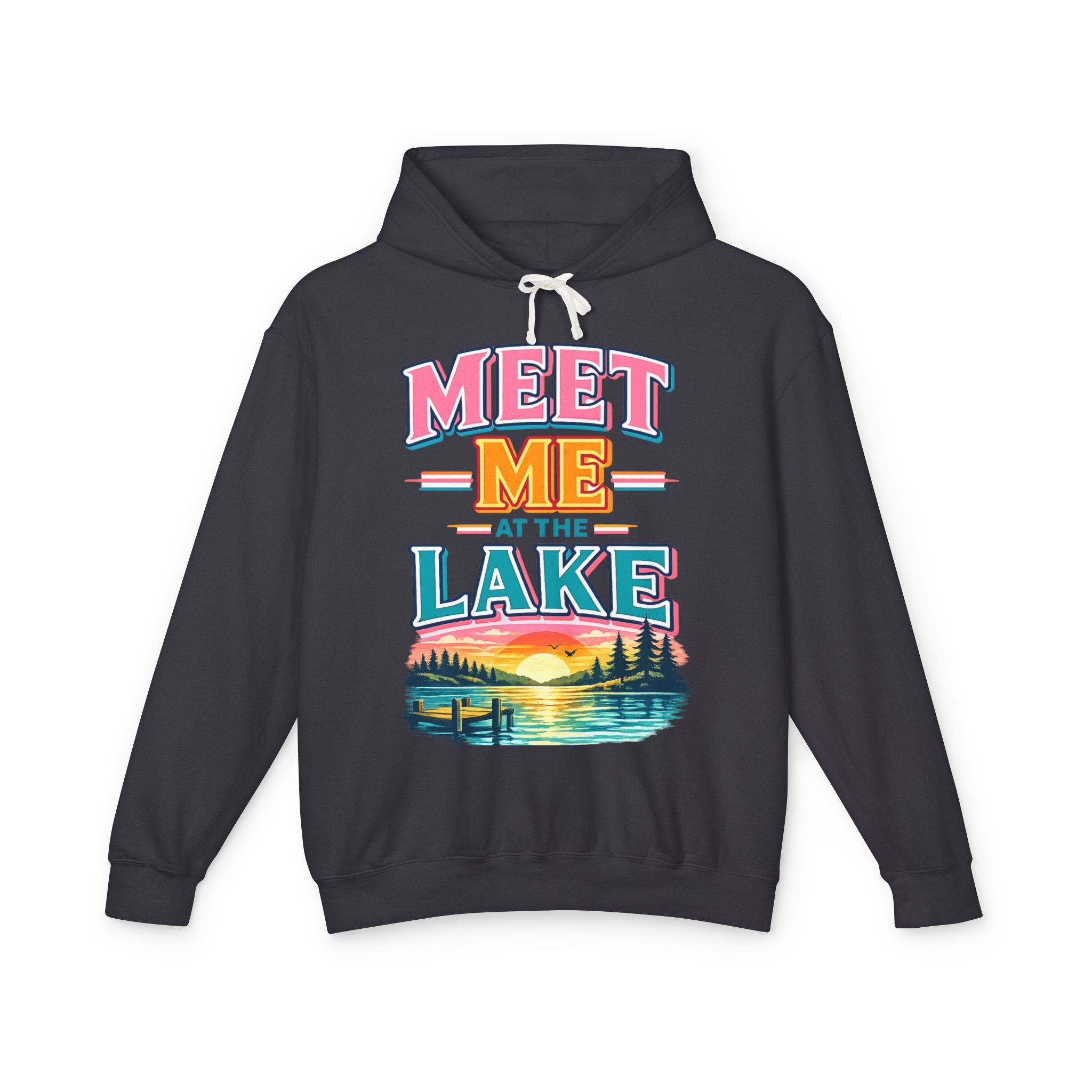 Meet Me at the Lake Hoodie – Vintage Lakeside Sunset Graphic Hoodie