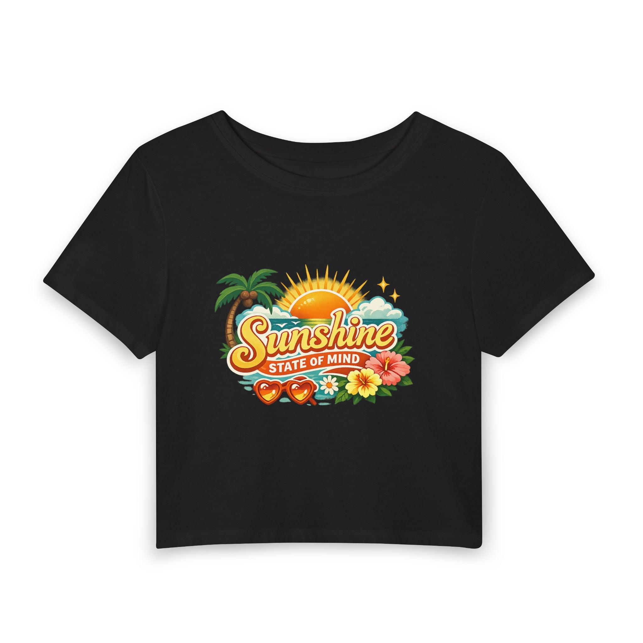 Sunshine State of Mind Women's Baby Tee — Retro Tropical Crop Top