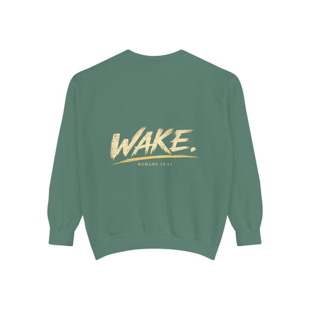 Christian Sweatshirt — “Don’t Be Alarmed, I’m Right Beside You” Inspirational Crewneck (Wake Back Print)