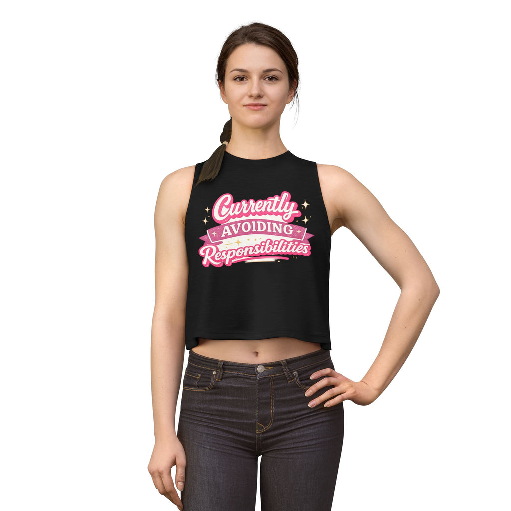 Currently Avoiding Responsibilities Crop Top — Cute Pink Slogan Women's Tank