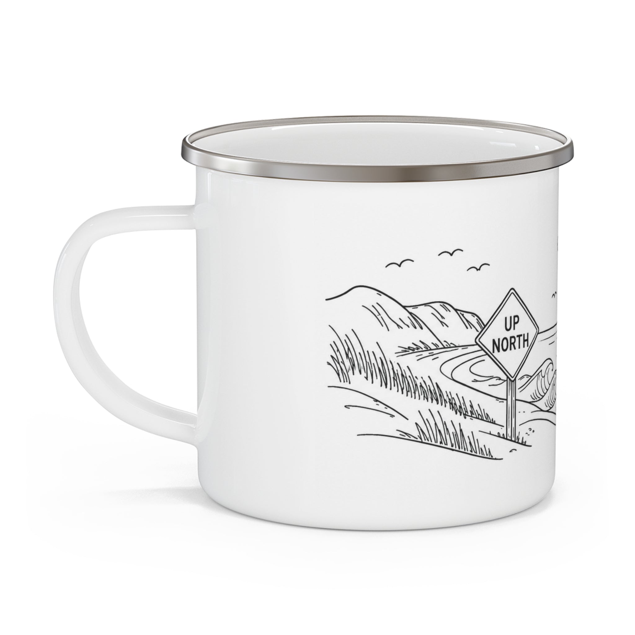 Enamel Camping Mug — 'Take the Scenic Route' Lighthouse Travel Coffee Cup