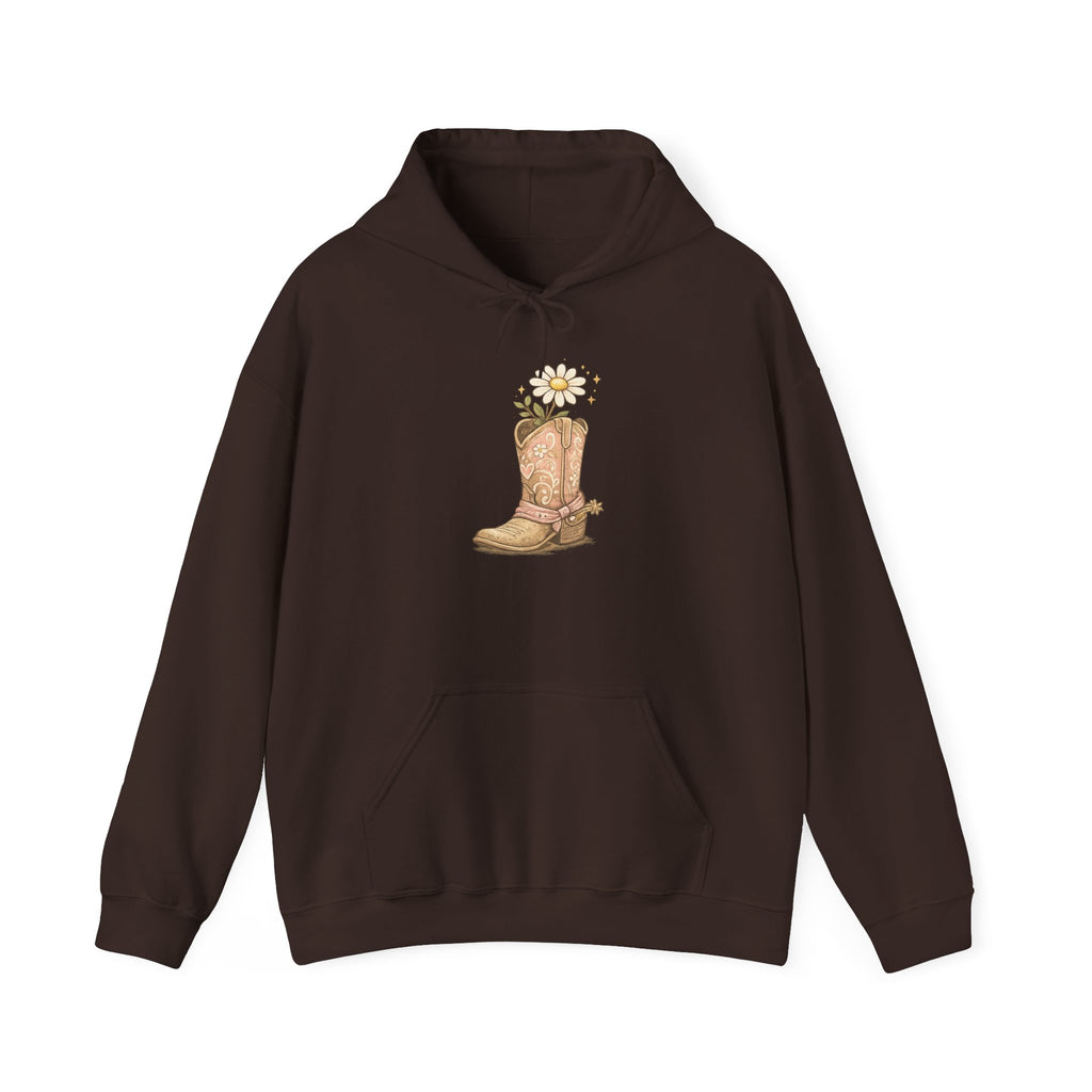 Cowgirl Boots & Daisies Hoodie — Be Happy Smiling Western Sweatshirt
