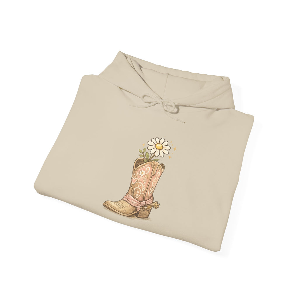 Cowgirl Boots & Daisies Hoodie — Be Happy Smiling Western Sweatshirt