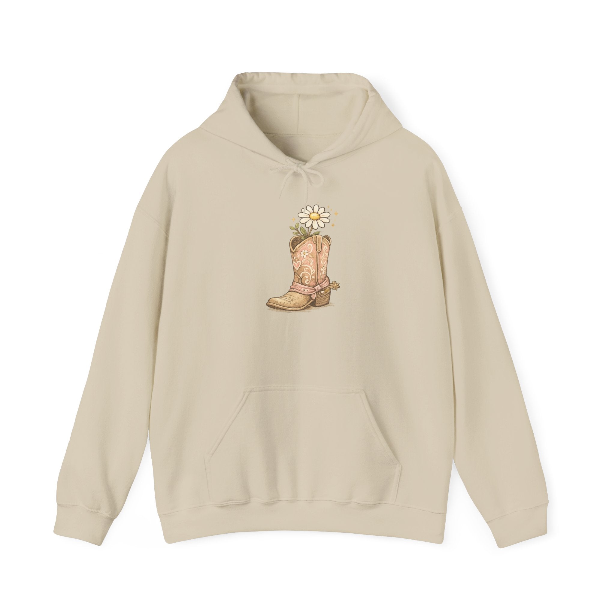 Cowgirl Boots & Daisies Hoodie — Be Happy Smiling Western Sweatshirt