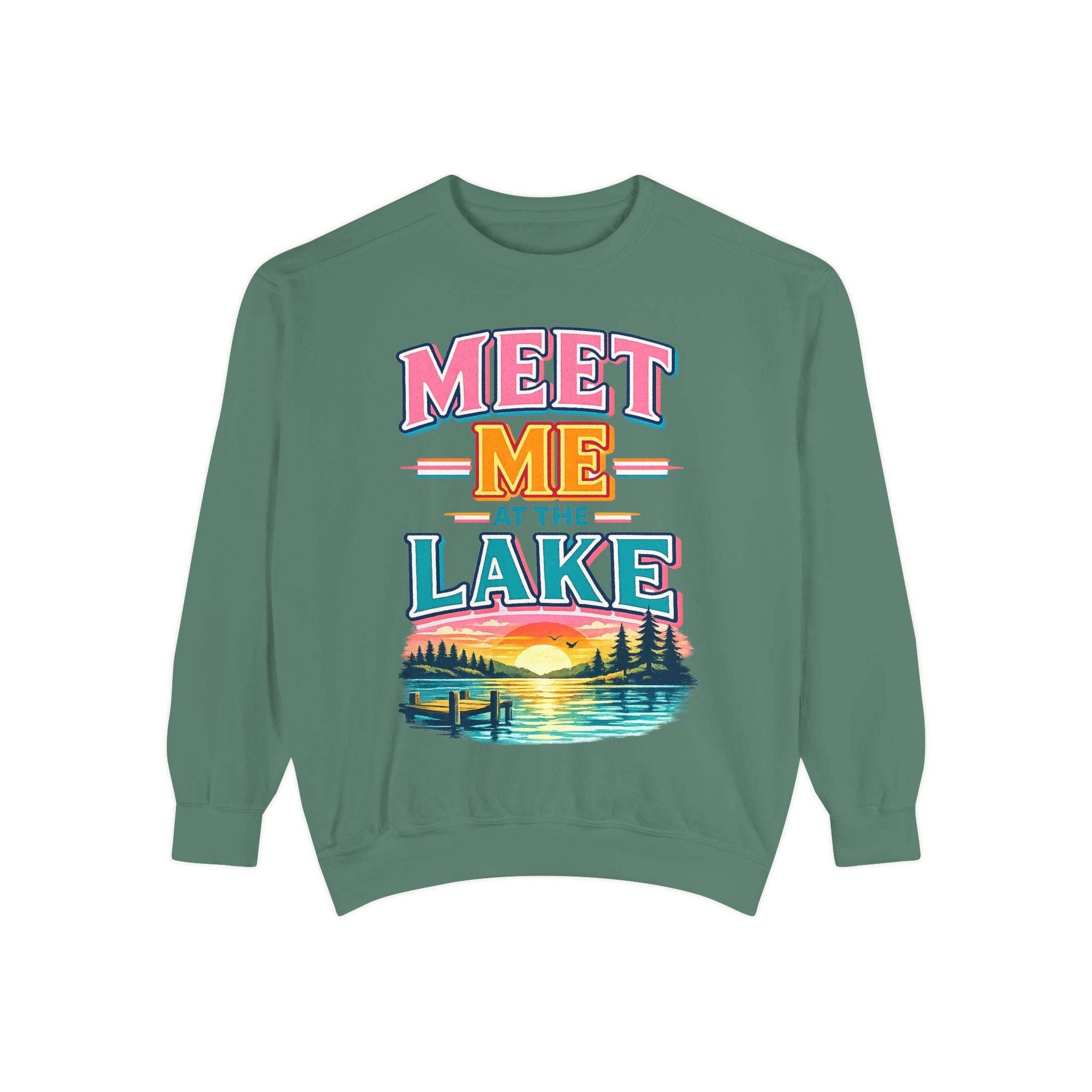 Meet Me at the Lake Sweatshirt — Cozy Retro Sunset Lake Crewneck