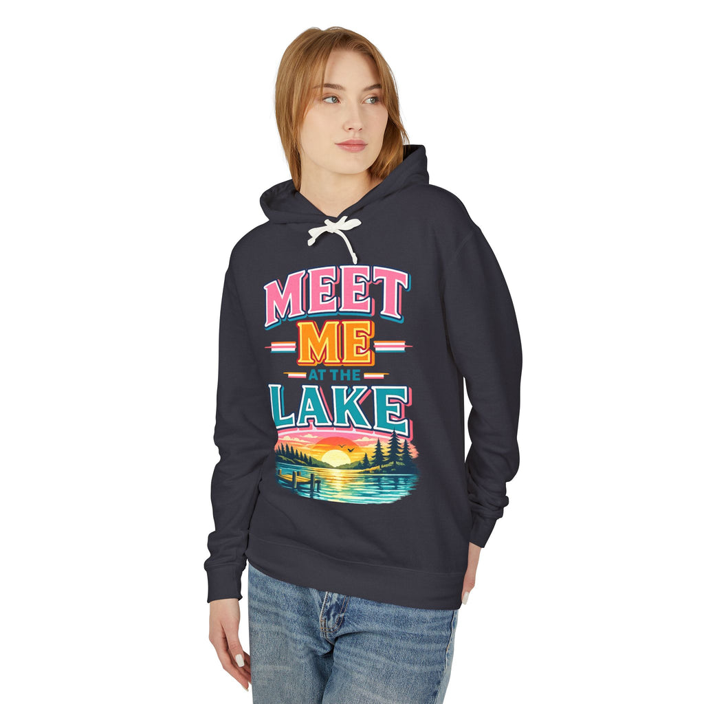 Meet Me at the Lake Hoodie – Vintage Lakeside Sunset Graphic Hoodie