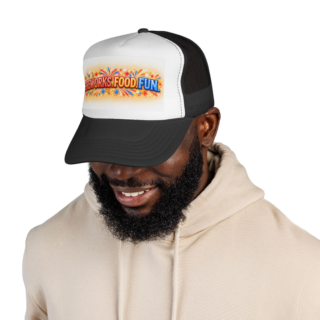 Trucker Hat - "Fireworks. Food. Fun." Fourth of July Celebration Cap