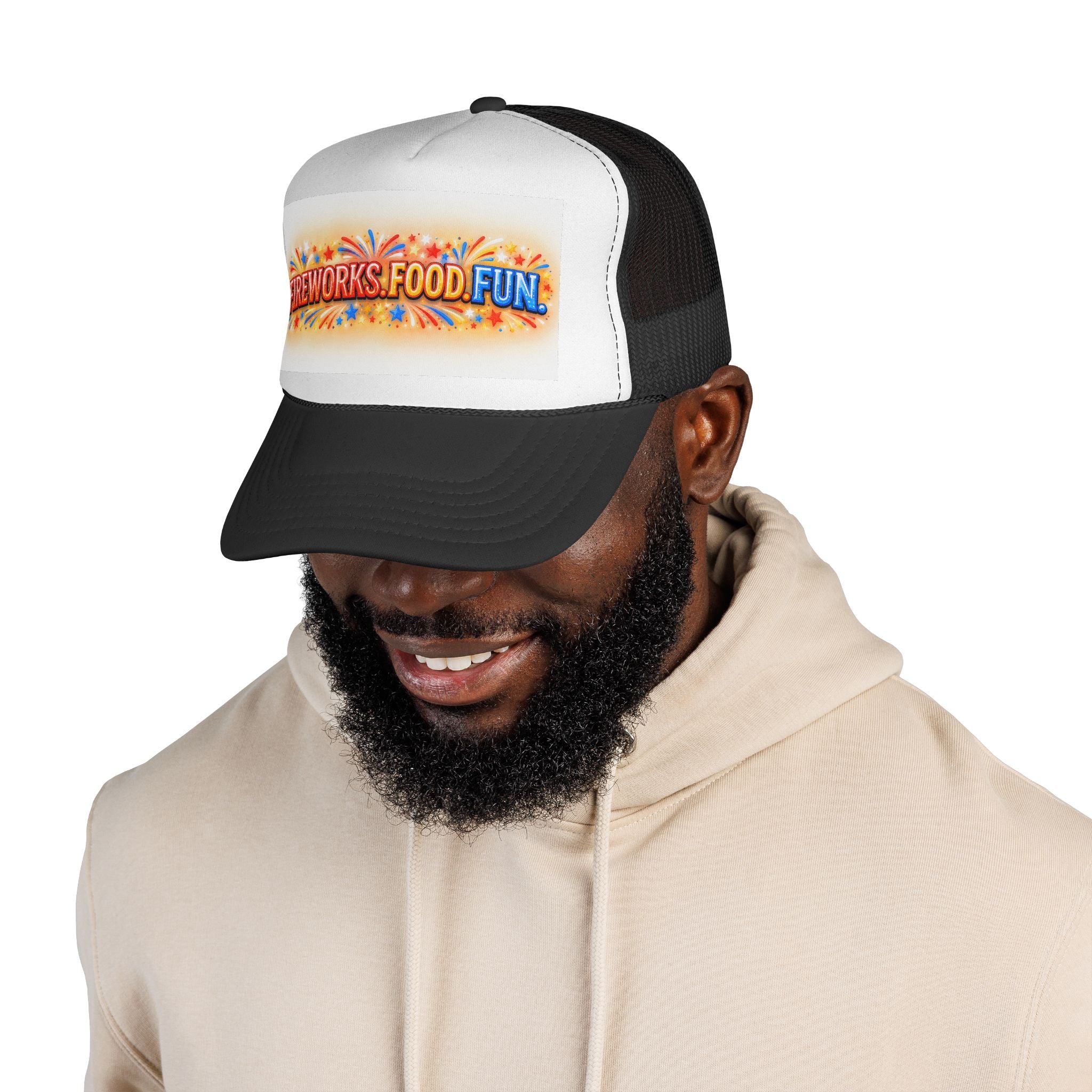 Trucker Hat - "Fireworks. Food. Fun." Fourth of July Celebration Cap