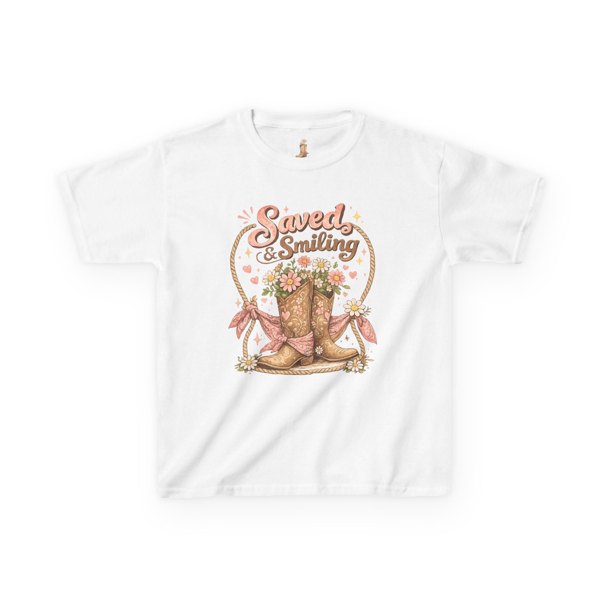 Kids "Saved & Smiling" Cowboy Boot T‑Shirt