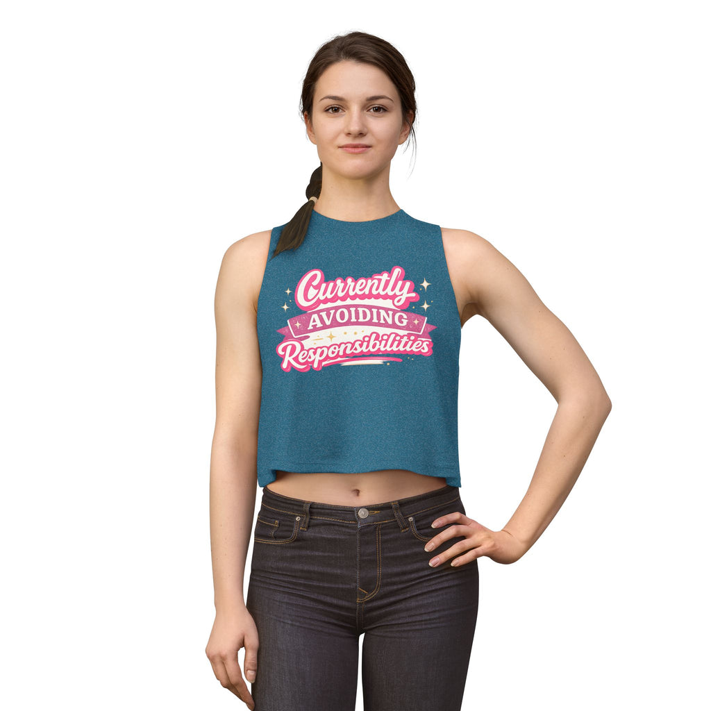 Currently Avoiding Responsibilities Crop Top — Cute Pink Slogan Women's Tank