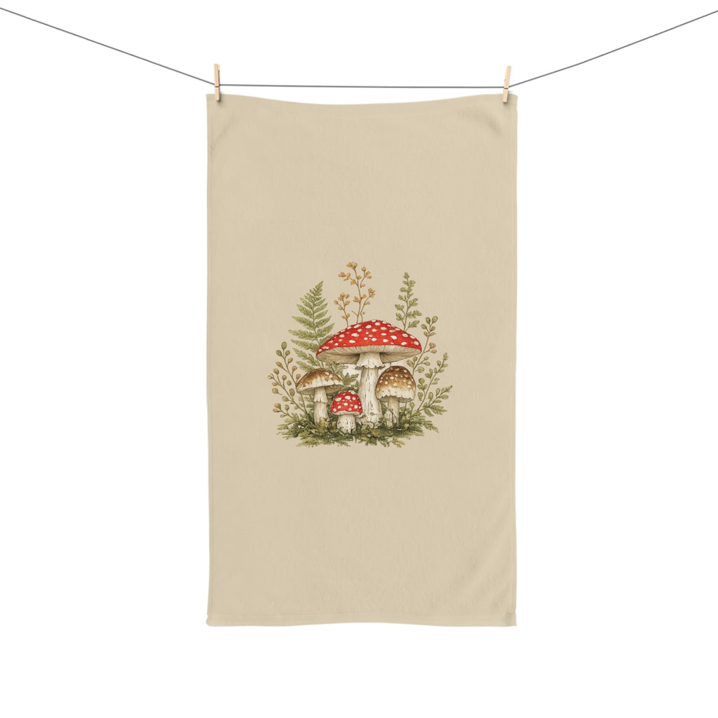 Mushroom Garden Hand Towel — Vintage Red Toadstool Kitchen Towel