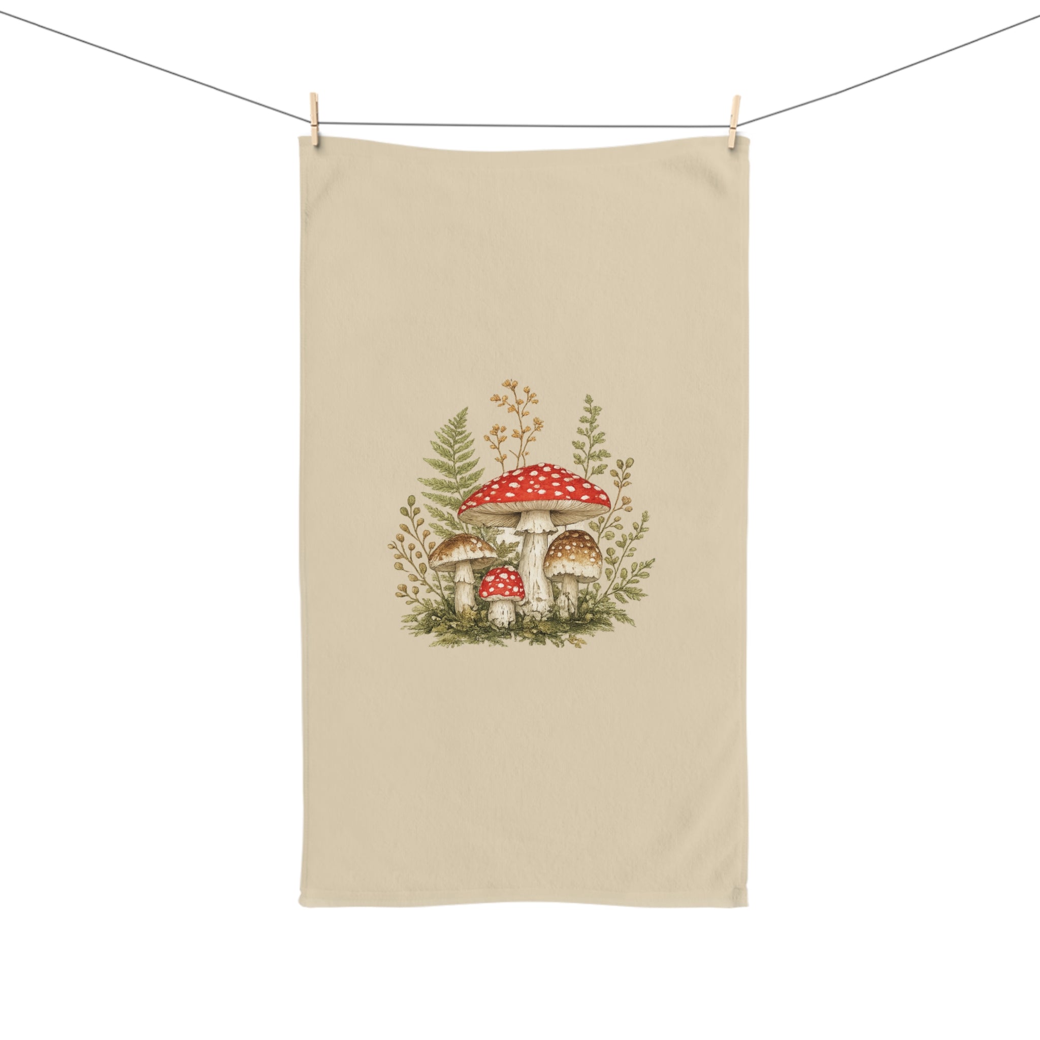 Mushroom Garden Hand Towel — Vintage Red Toadstool Kitchen Towel