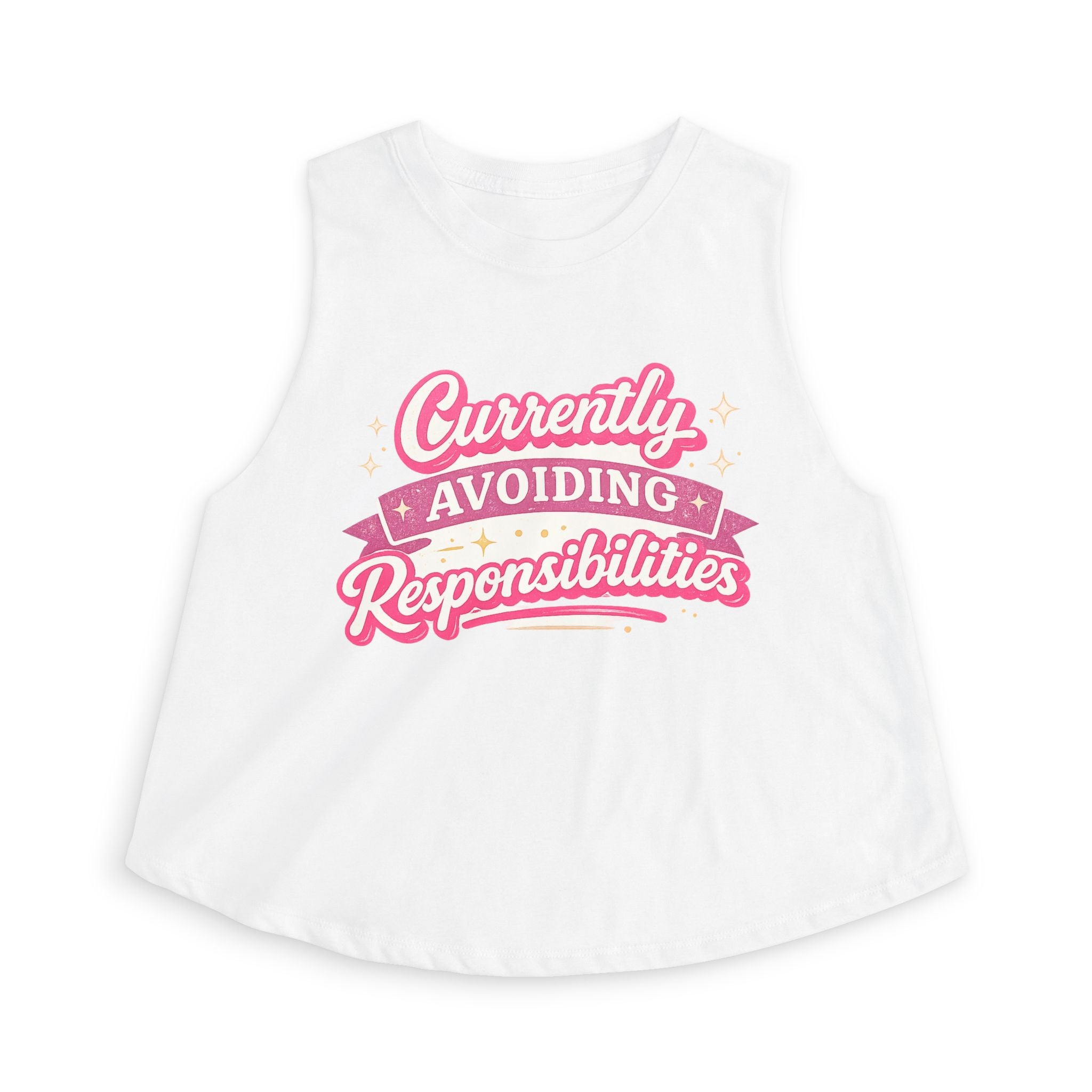 Currently Avoiding Responsibilities Crop Top — Cute Pink Slogan Women's Tank