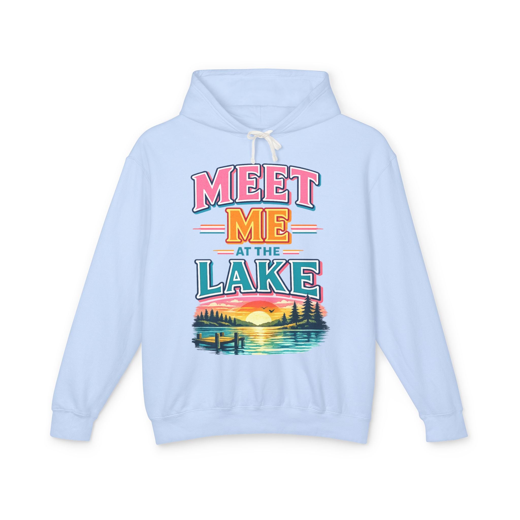 Meet Me at the Lake Hoodie – Vintage Lakeside Sunset Graphic Hoodie