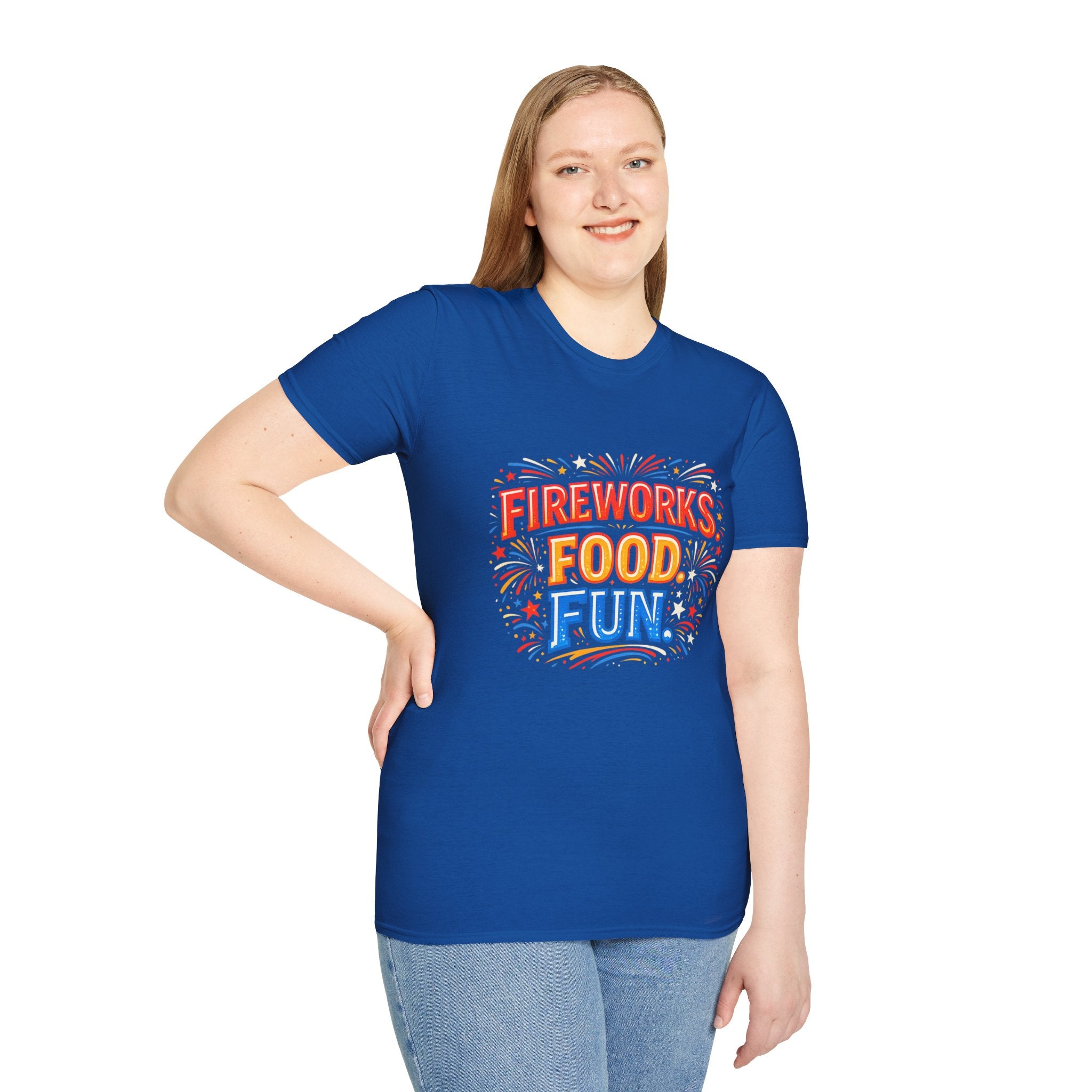 Fireworks, Food & Fun T-Shirt — 4th of July Celebration Tee