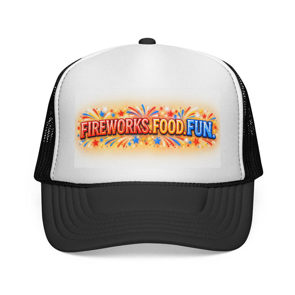 Trucker Hat - "Fireworks. Food. Fun." Fourth of July Celebration Cap