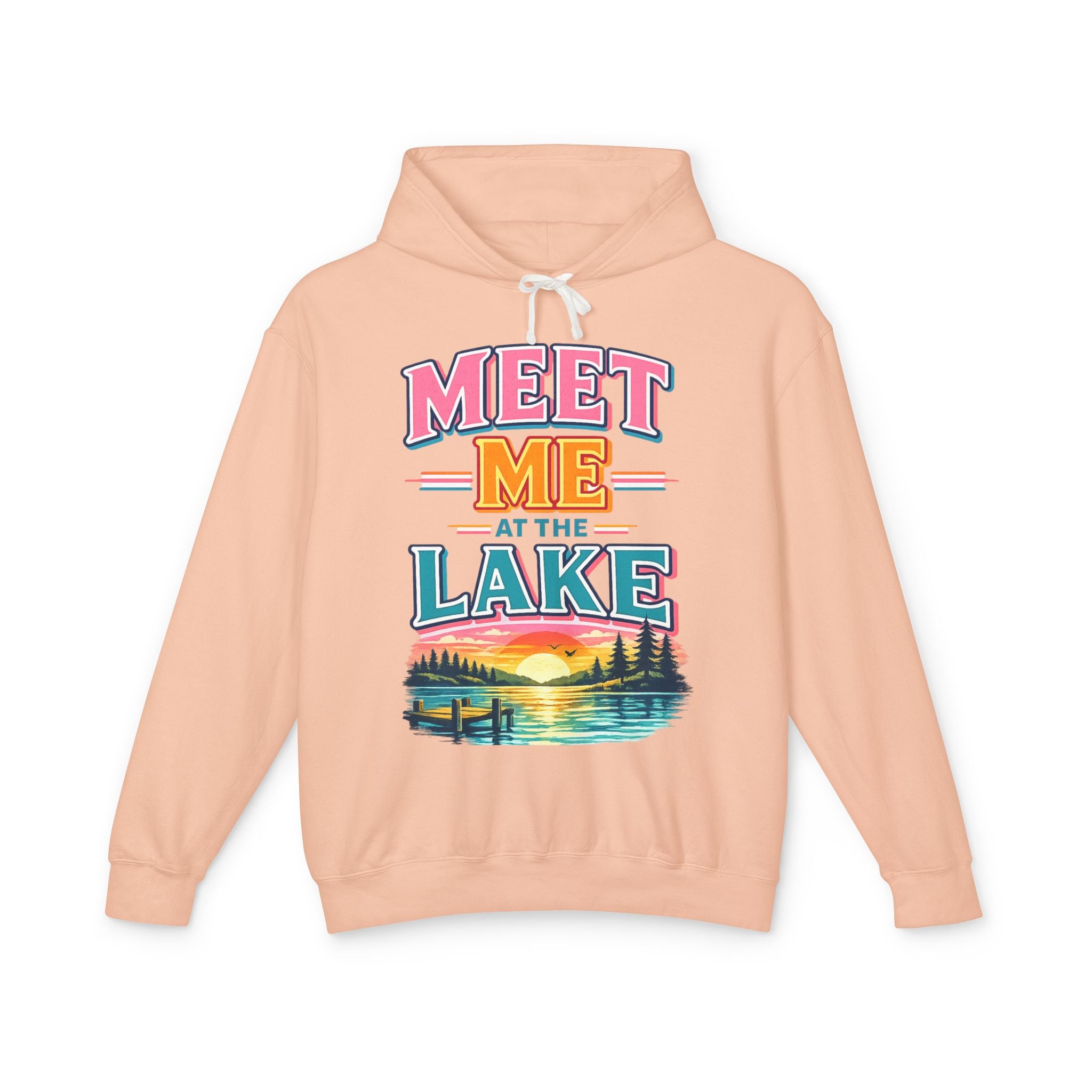 Meet Me at the Lake Hoodie – Vintage Lakeside Sunset Graphic Hoodie