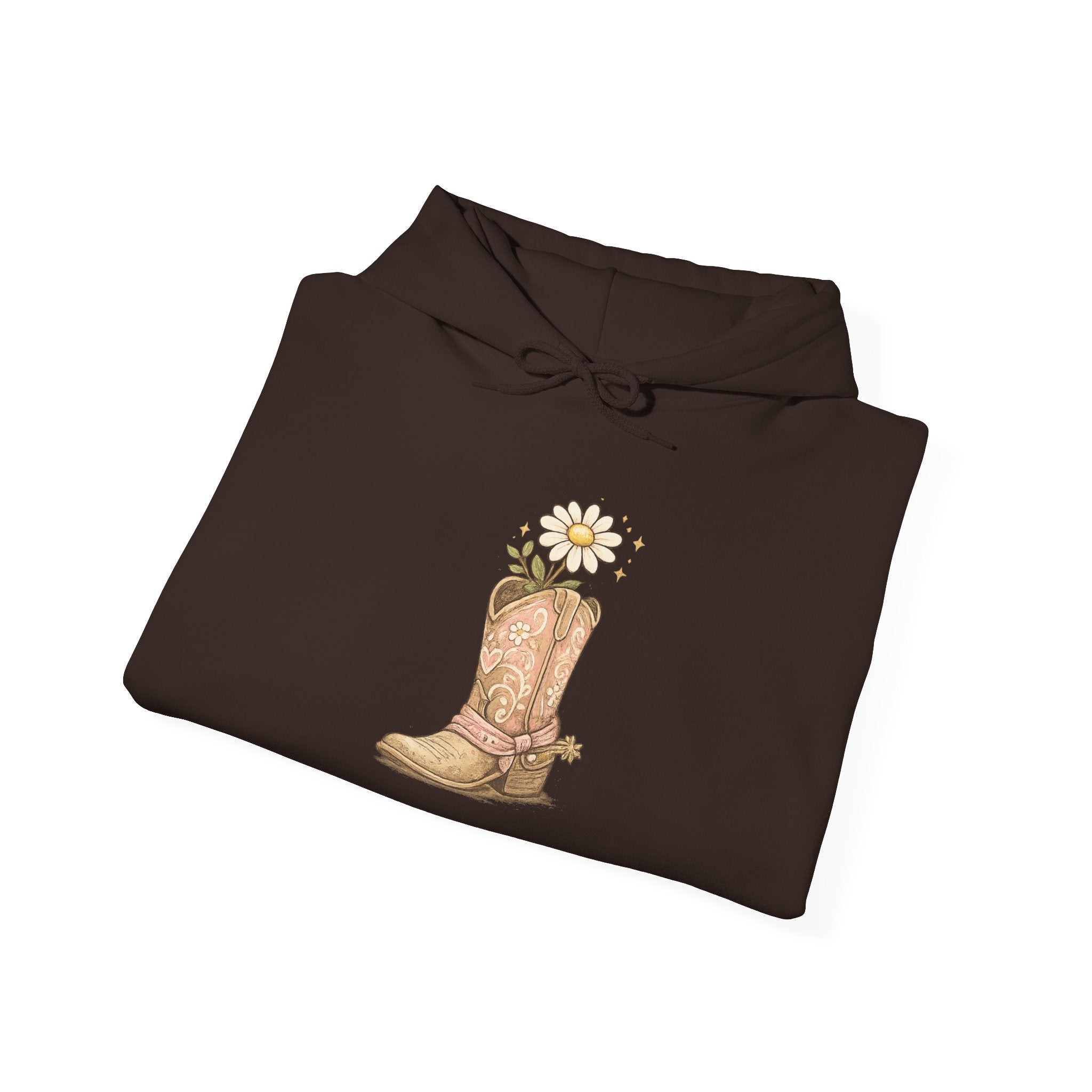 Cowgirl Boots & Daisies Hoodie — Be Happy Smiling Western Sweatshirt