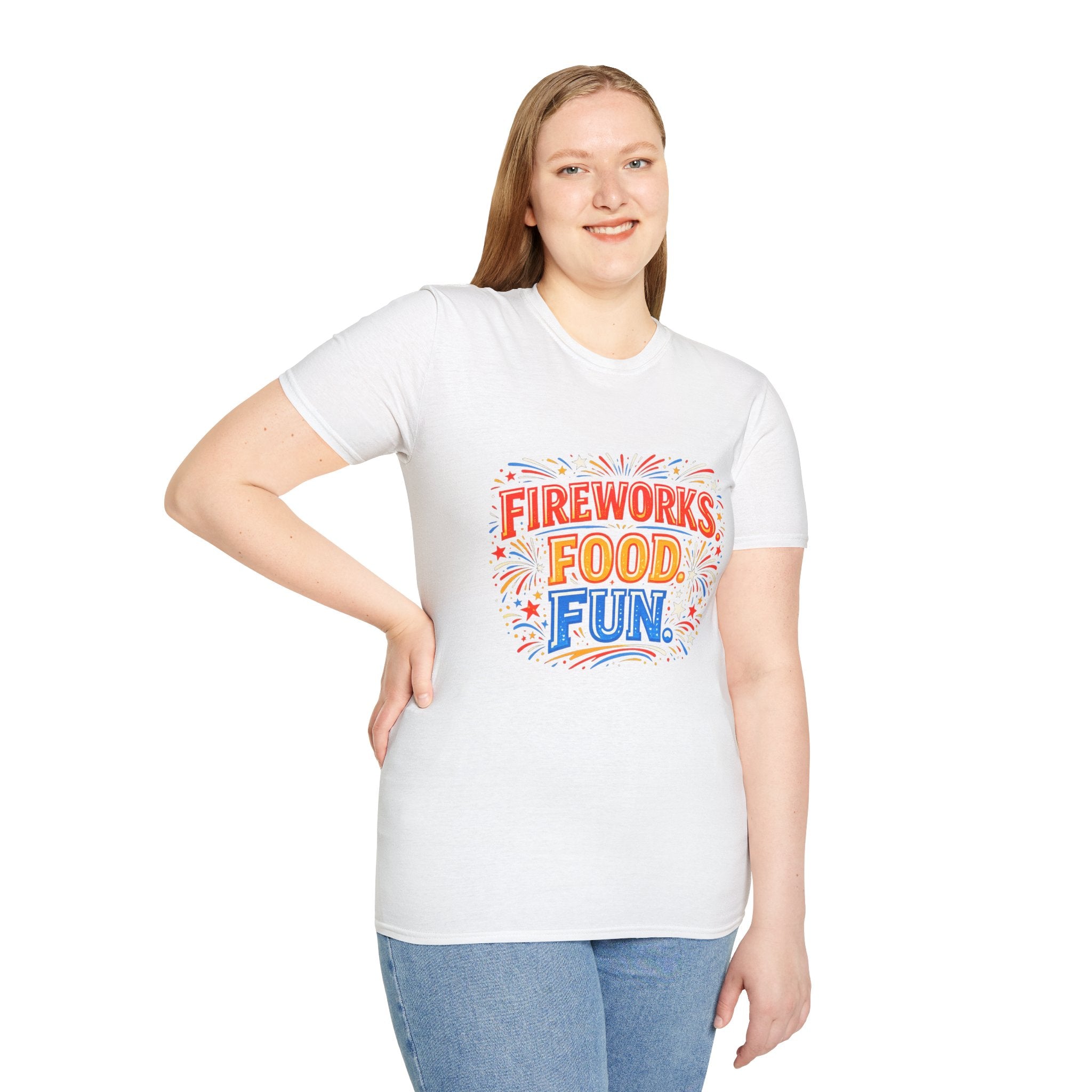 Fireworks, Food & Fun T-Shirt — 4th of July Celebration Tee