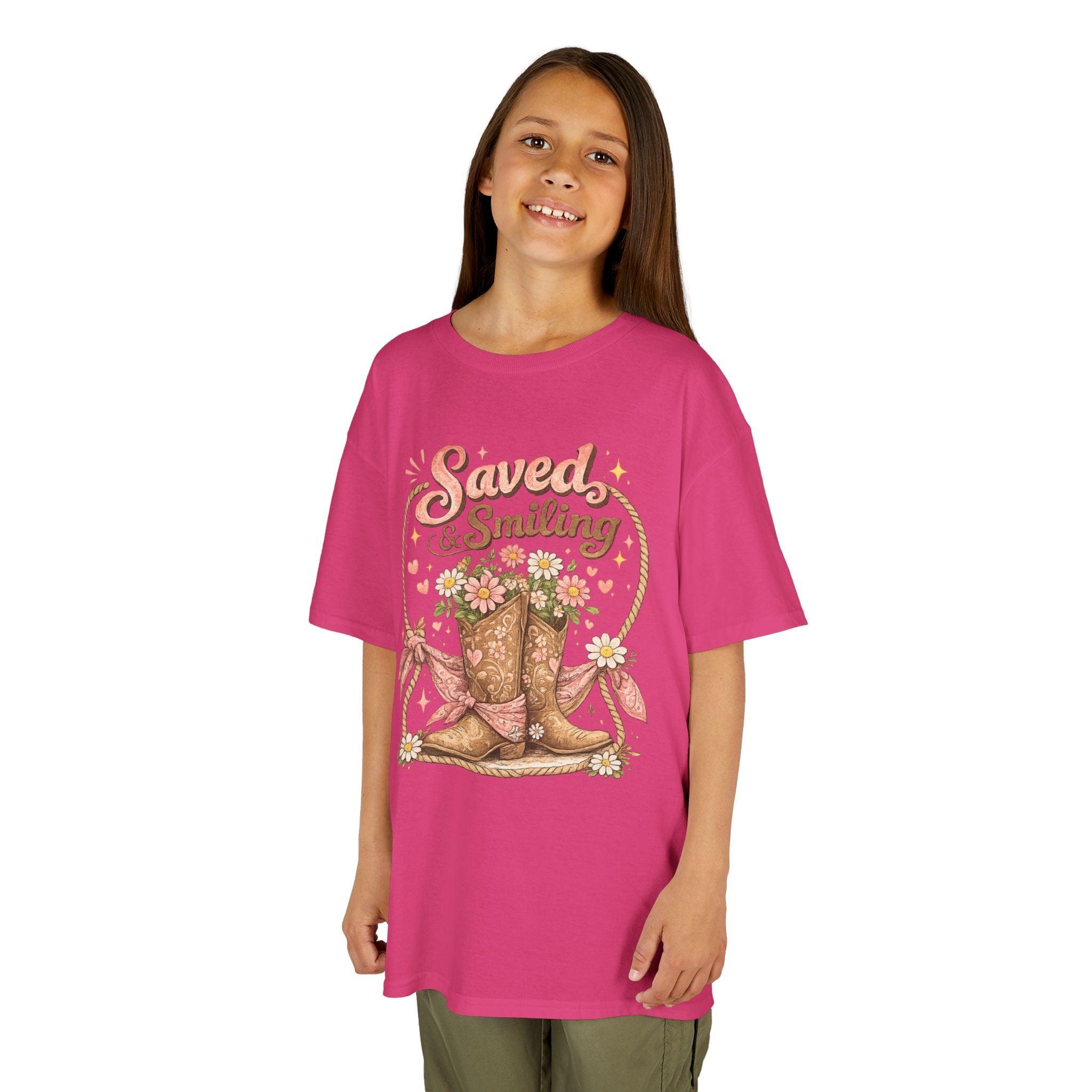 Kids "Saved & Smiling" Cowboy Boot T‑Shirt