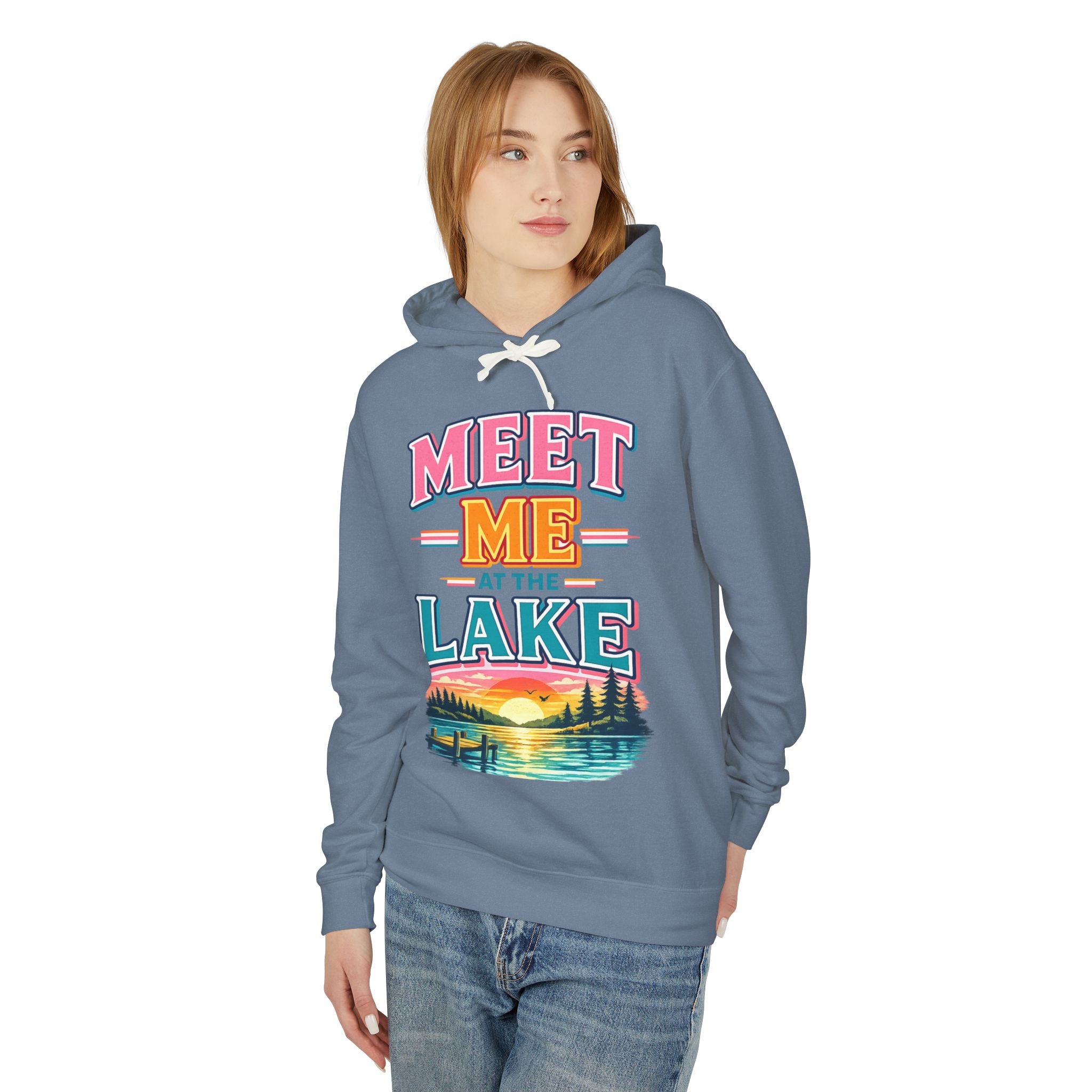 Meet Me at the Lake Hoodie – Vintage Lakeside Sunset Graphic Hoodie