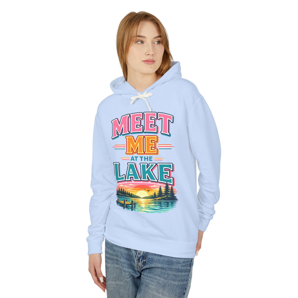 Meet Me at the Lake Hoodie – Vintage Lakeside Sunset Graphic Hoodie