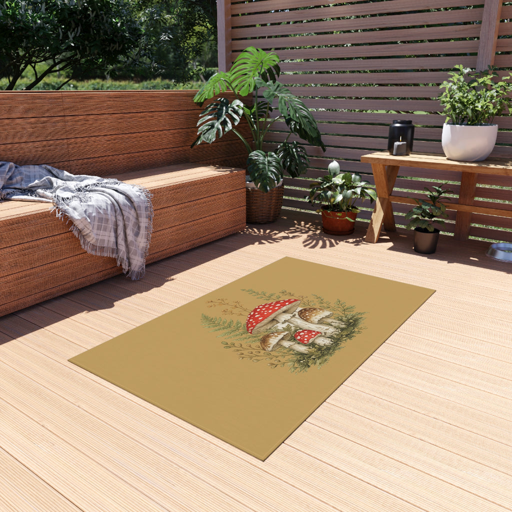 Mushroom Garden Outdoor Rug — Woodland Doormat for Patio & Entryway