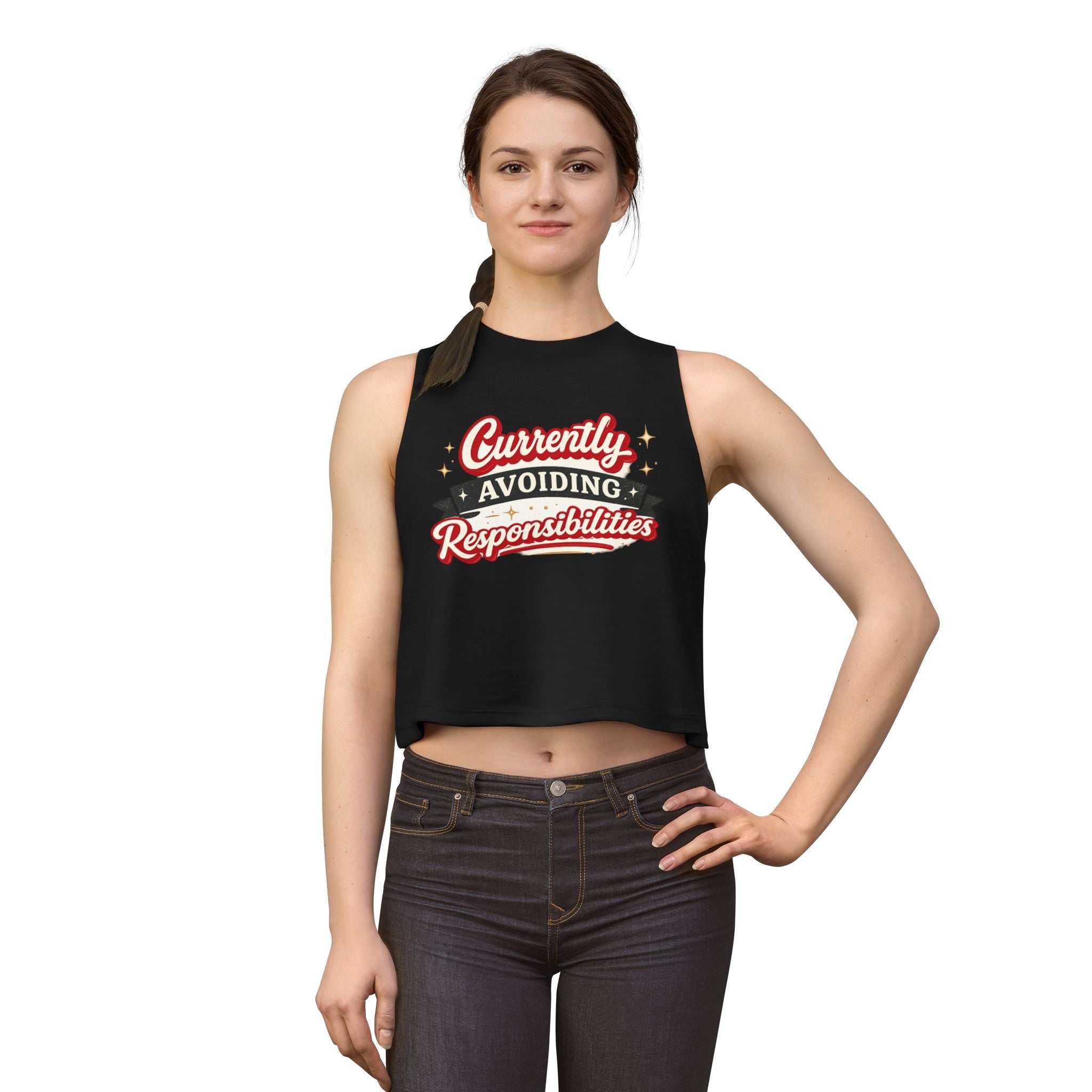 Currently Avoiding Responsibilities Crop Top — Funny Women's Graphic Tank
