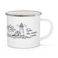 Enamel Camping Mug — 'Take the Scenic Route' Lighthouse Travel Coffee Cup