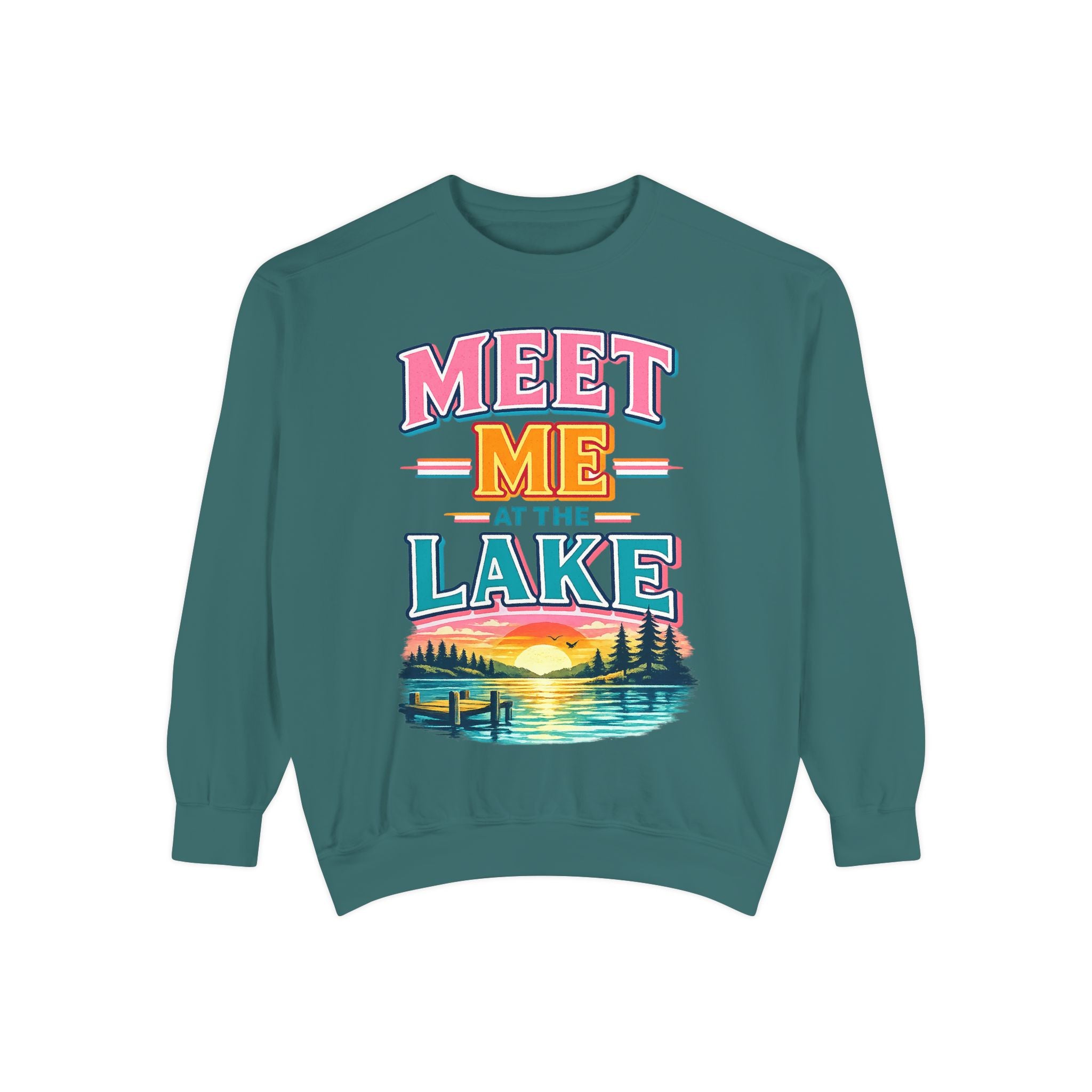 Meet Me at the Lake Sweatshirt — Cozy Retro Sunset Lake Crewneck