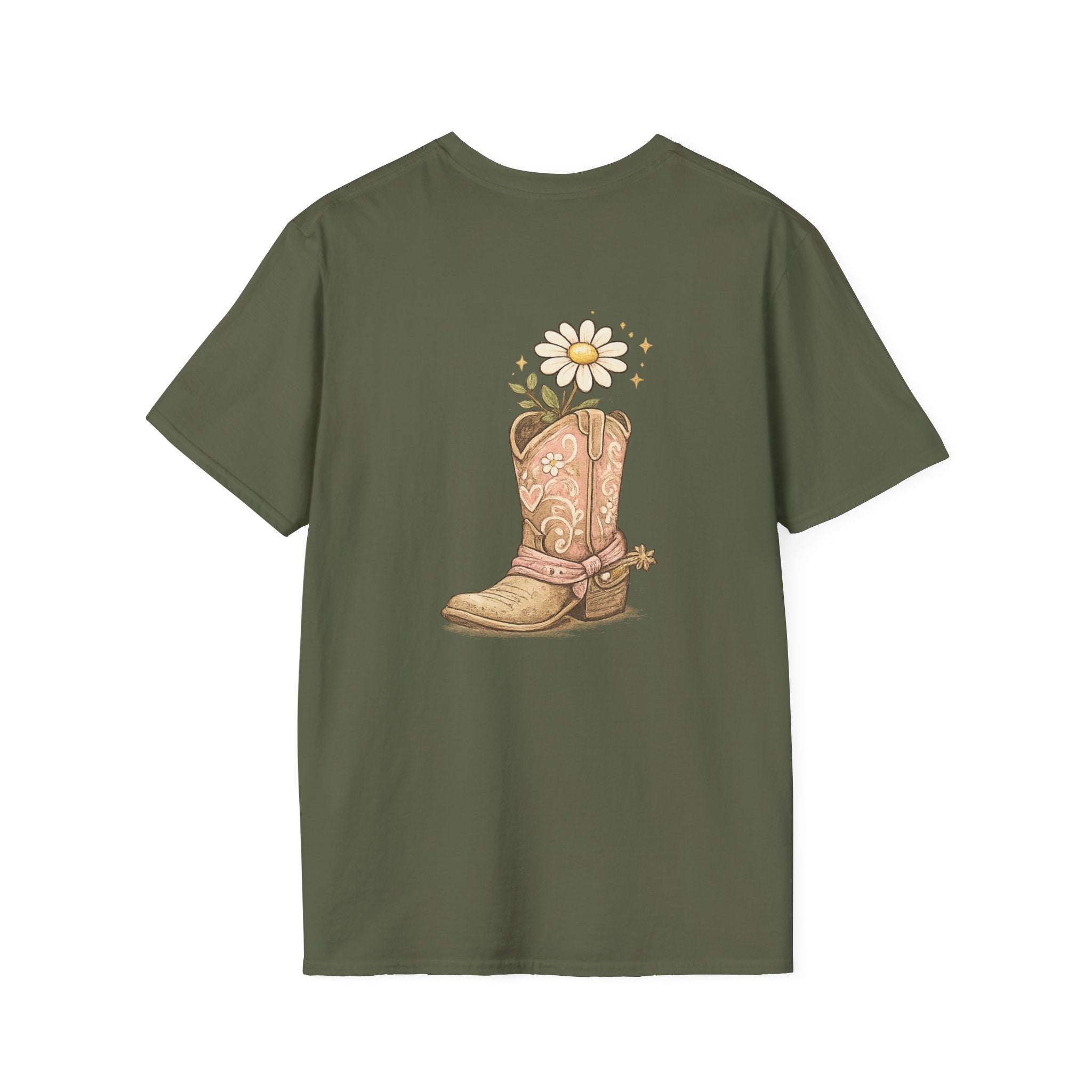 T-Shirt — "Saved & Smiling" Floral Cowboy Boots Christian Graphic Tee