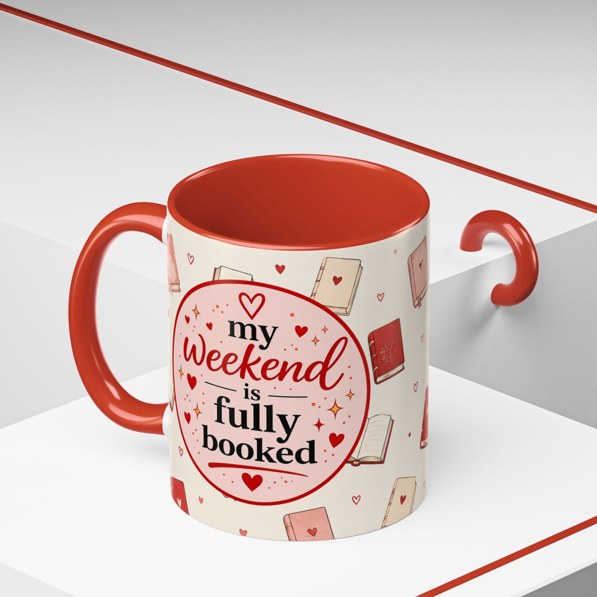 Accent Coffee Mug — "My Weekend Is Fully Booked" Book Lover Coffee Mug