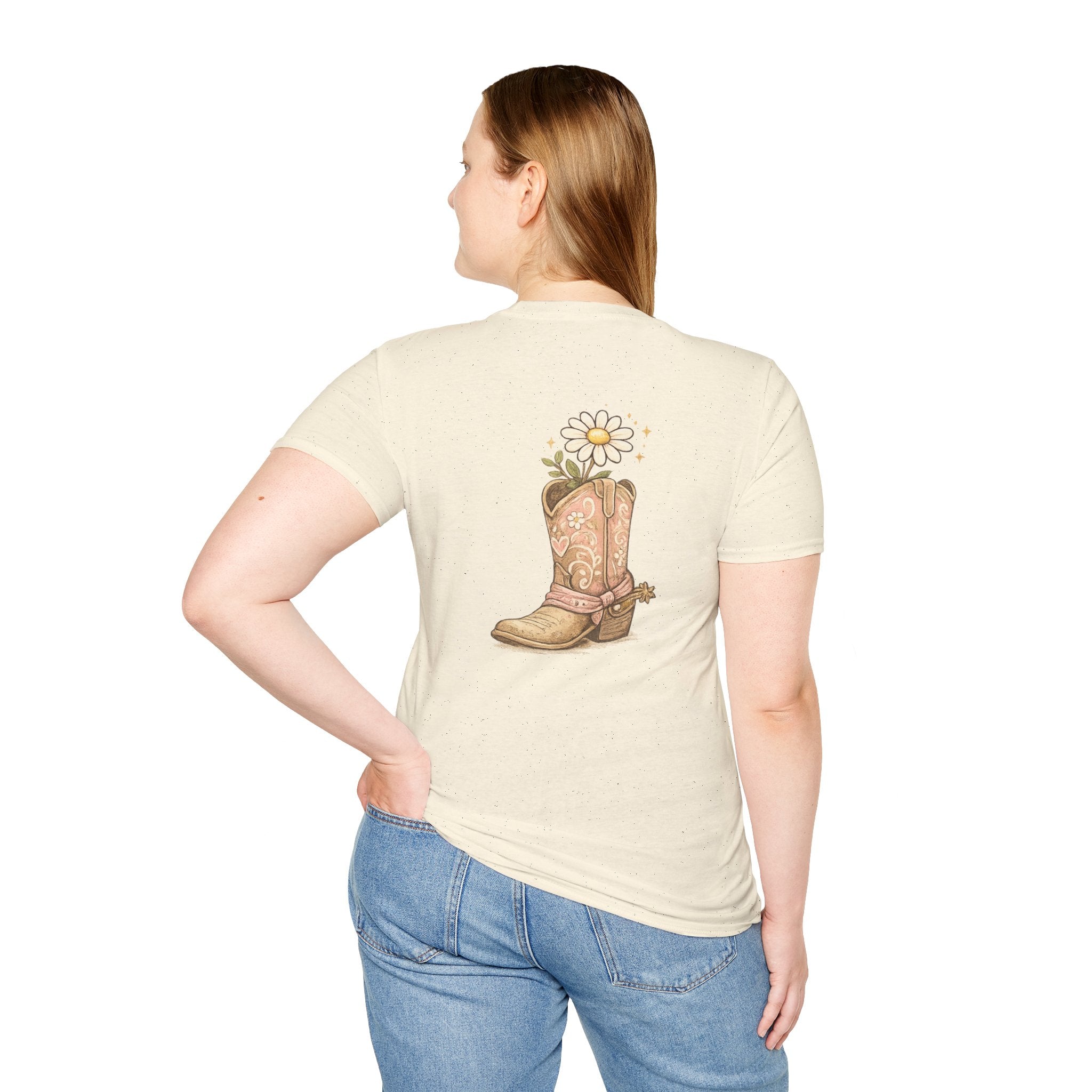 T-Shirt — "Saved & Smiling" Floral Cowboy Boots Christian Graphic Tee