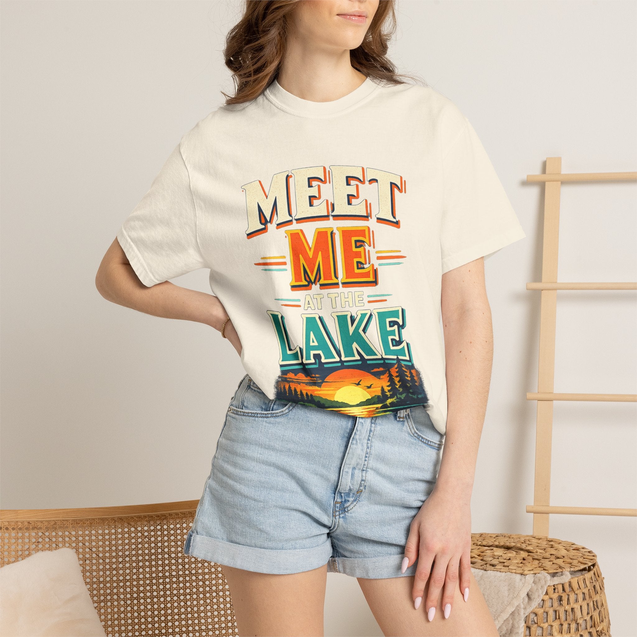Meet Me at the Lake T-Shirt — Vintage Sunset Lake Graphic Tee