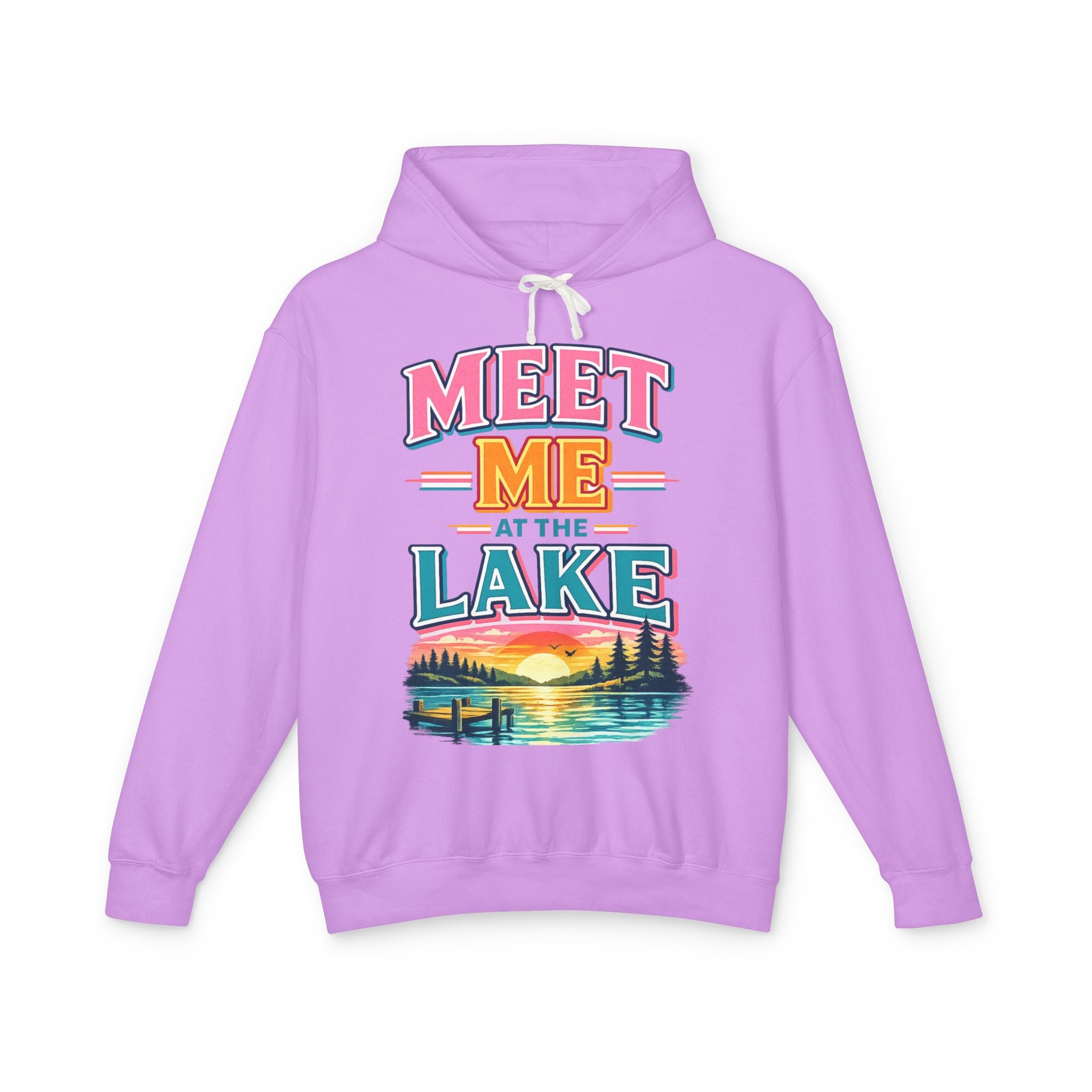 Meet Me at the Lake Hoodie – Vintage Lakeside Sunset Graphic Hoodie