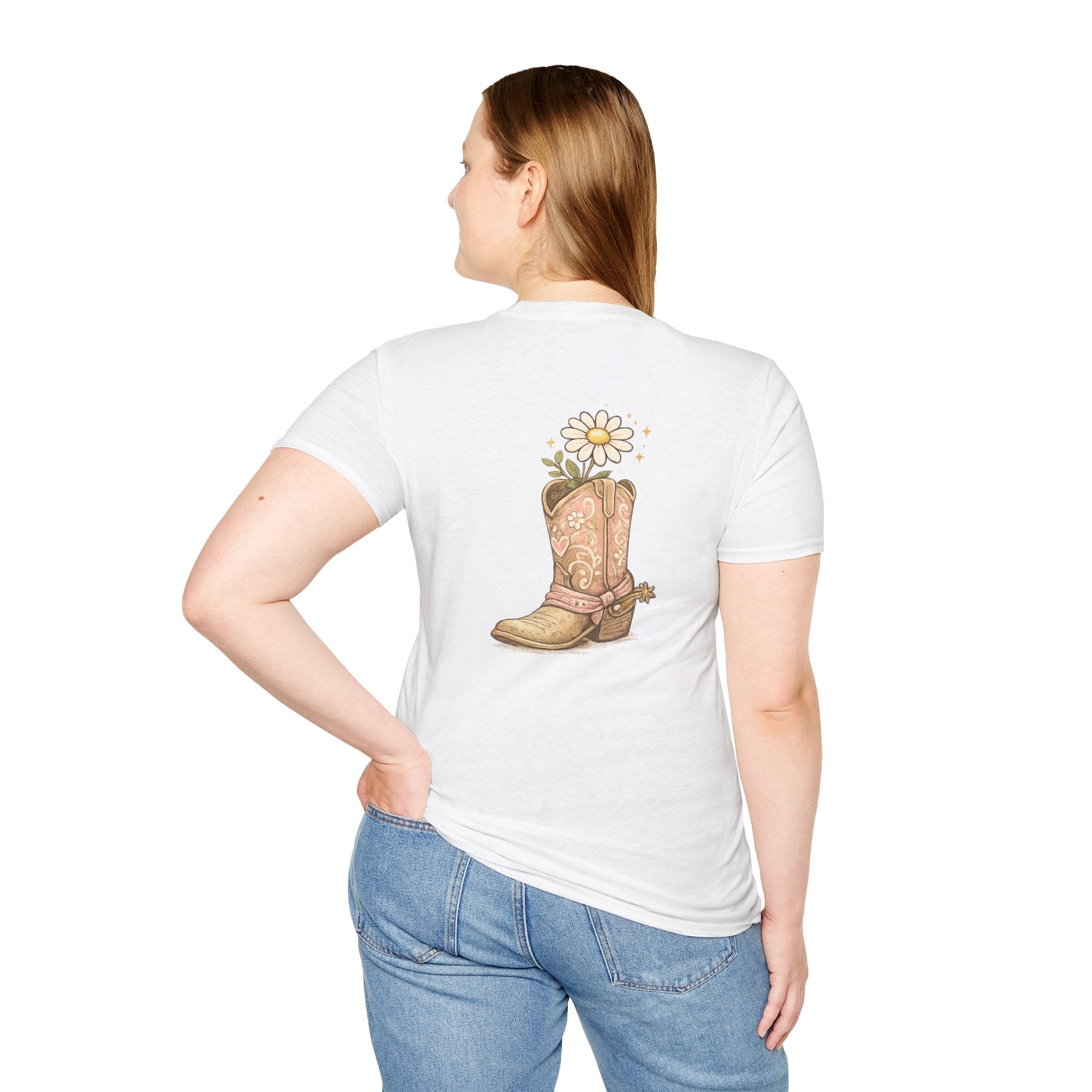 T-Shirt — "Saved & Smiling" Floral Cowboy Boots Christian Graphic Tee
