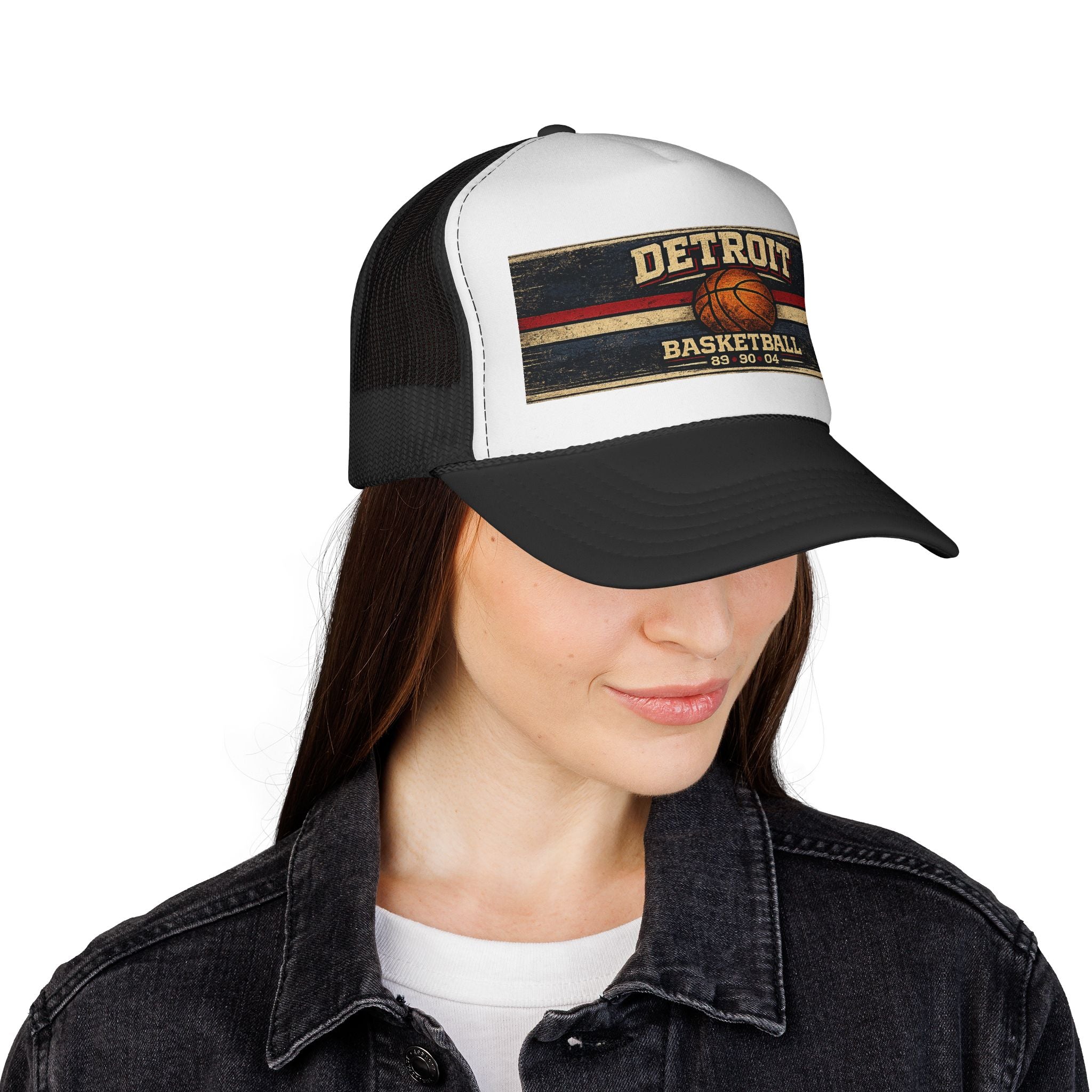 Detroit Basketball Trucker Cap — Vintage Hoop Logo Mesh Hat